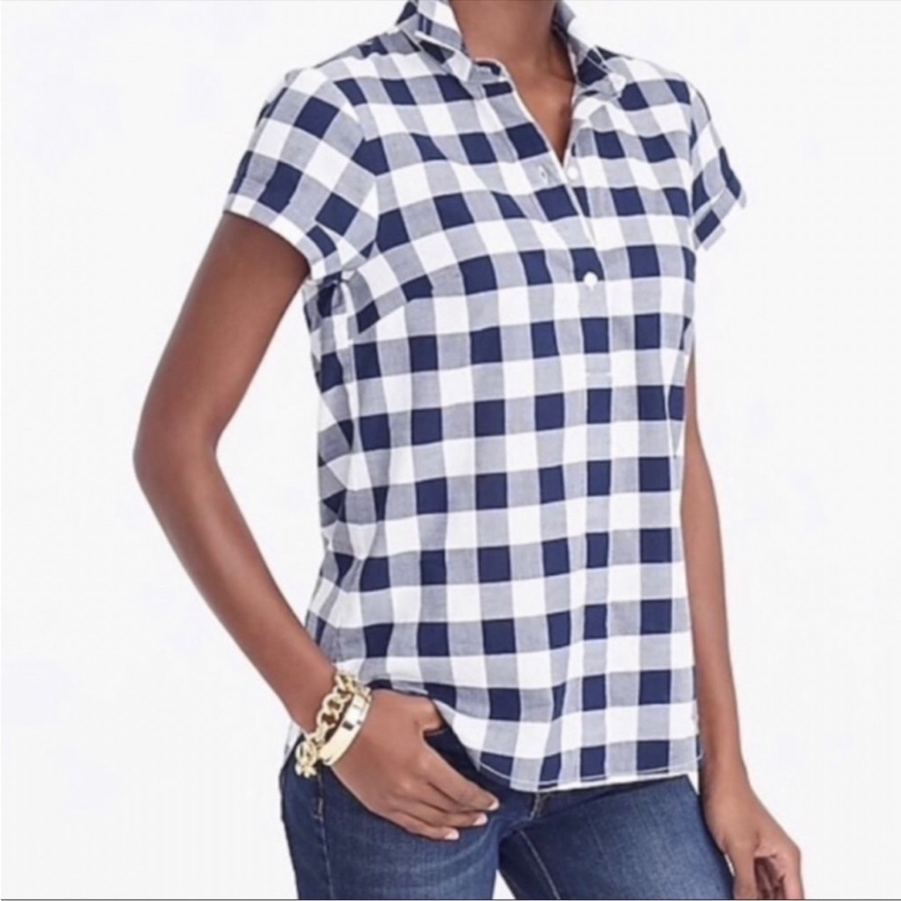 J. Crew Mercantile Blouse Blue Plaid Size Medium